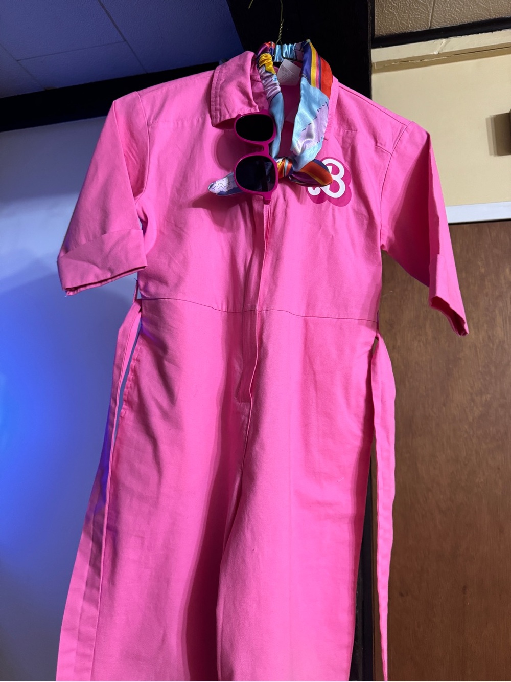 Barbie Pink Utility Jumpsuit with Multicolor Scarf Detail